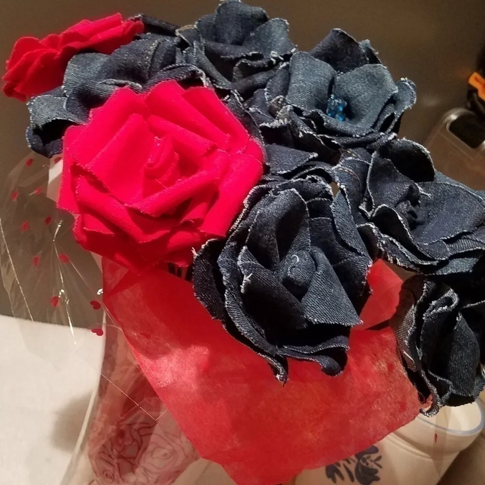 Tasty Raw Edge Denim Forever Red Roses